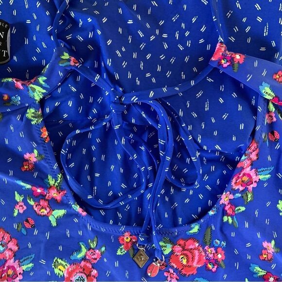 VERA BRADLEY Blue Water Bouquet Reversible Tankini Swim Bikini Top XL 16-18 - Picture 8 of 15